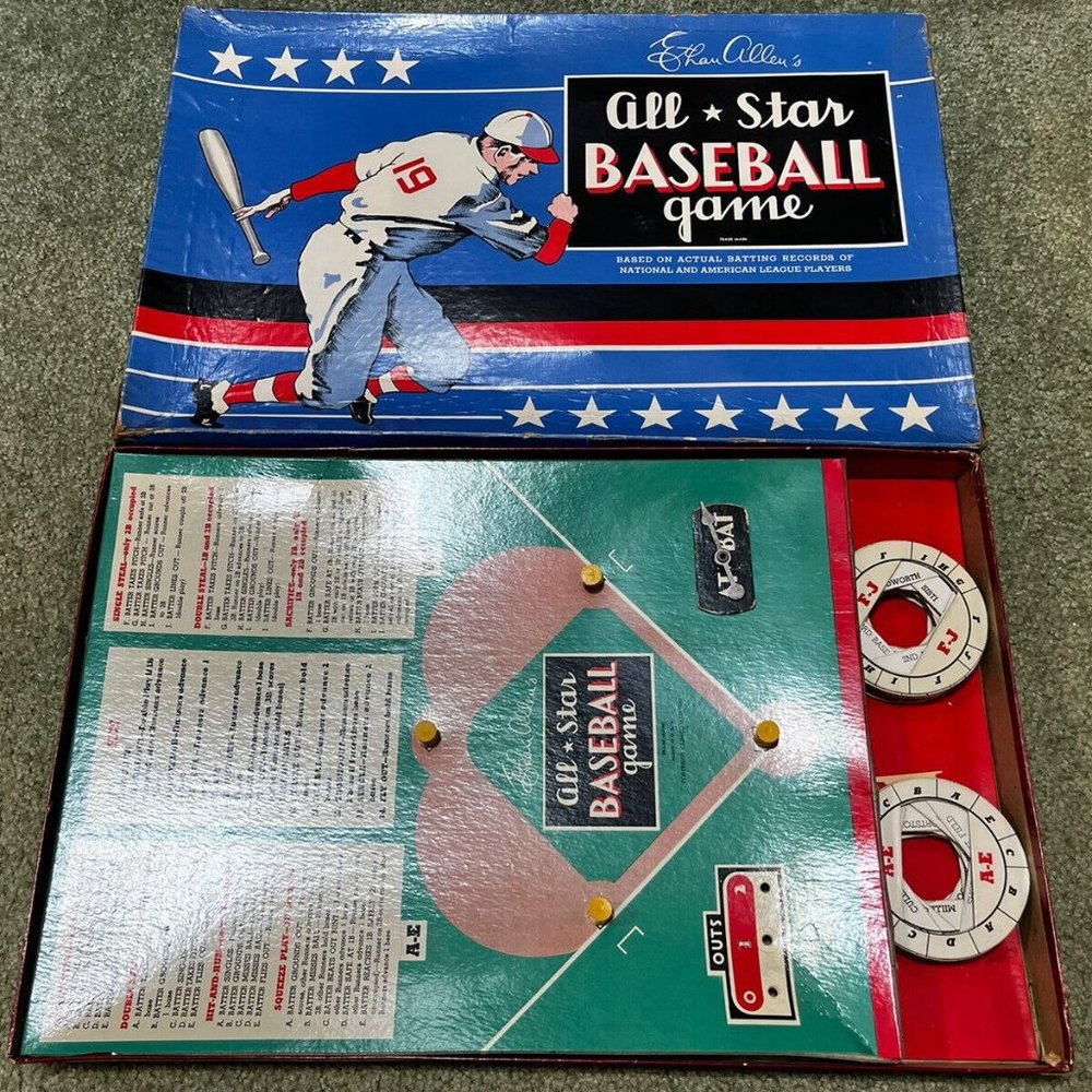 1940s Cadaco-Ellis Ethan Allen's All-Star Baseball Game +41 player cards 19” Box